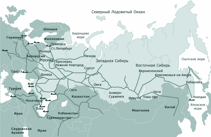 Нефтепроводы россии карта