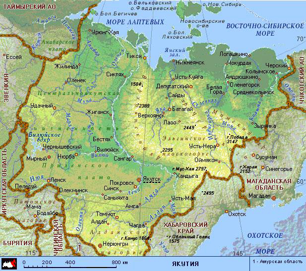 Карта Якутии
