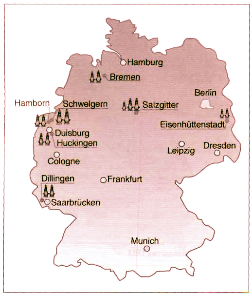 География расположения доменных печи в Германии, 2010 г.