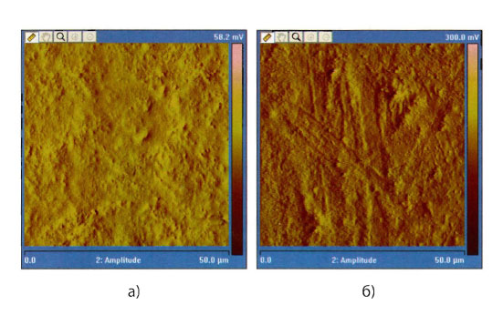 Рис. 5. Микрофотография поверхности покрытий: а) на основе чистого катодного материала; б) модифицированного СКФ-264В 