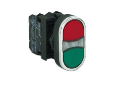 Кнопка нажимная сдвоенная большого размера красно-зеленая без подсветки (1НО+1НЗ...