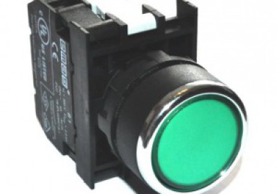 B190FY Кнопка нажимная с фиксацией подсветкой-светодиод зеленая