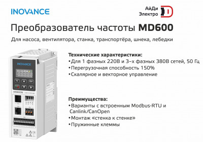 Inovance MD600 от АйДи-Электро: новое поколение компактных преобразователей частоты
