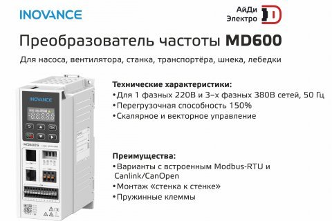 Inovance MD600 от АйДи-Электро: новое поколение компактных преобразователей частоты